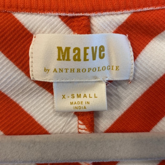 🆕 ANTHROPLOGIE'S MAEVE Red Orange Chevron Striped Front-Zip Scoopneck Top XS - Picture 10 of 14